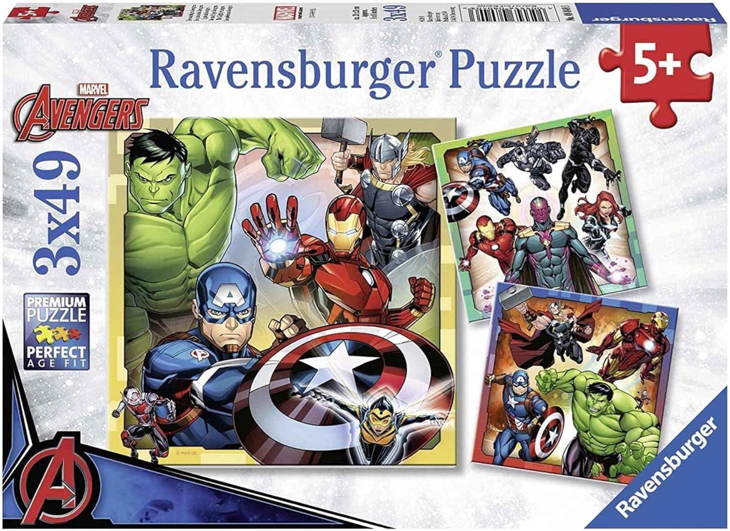 Ravensburger - Puzzle Marvel: Capitão América, super-heróis, puzzle 5 anos ou mais, puzzle crianças 5 anos, quebra-cabeças crianças, quebra-cabeças, presente criança 5 anos, Jigsaw, Vingadores, 3 x 49