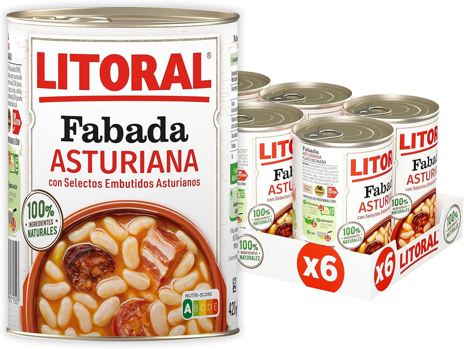 Litoral Fabada Asturiana | Prato pronto de fabada asturiana sem glúten pack de 6 x 420 g