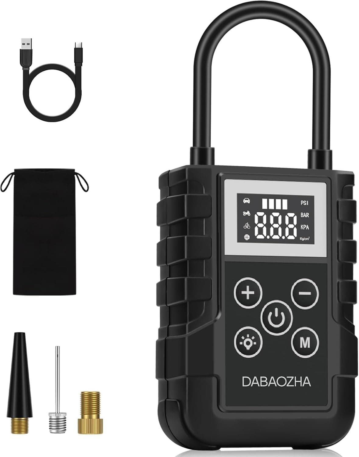 DABAOZHA | Mini compressor de ar portátil 150 PSI com 4 modos, lanterna LED e sensor de pressão para carro, mota e bolas