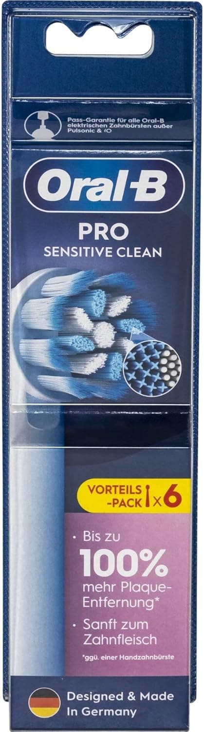 Oral-B Pro Sensitive Clean - Cabeças para escova de dentes elétrica, 6 unidades, limpeza suave, cerdas inovadoras em forma de X, acessório original Oral-B para escova de dentes