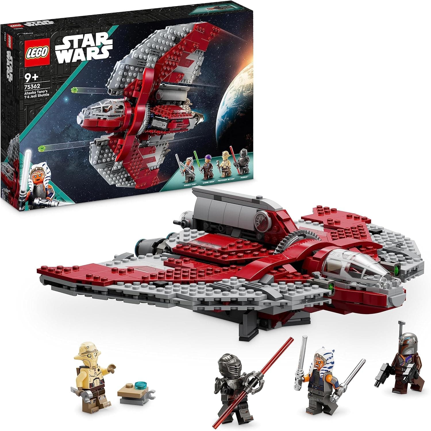 LEGO 75362 Star Wars Lançadeira Jedi T-6 de Ahsoka Tano nave estelar de brinquedo com 4 mini figuras de personagens Incl. Sabine WREN e Marrok com espadas a laser