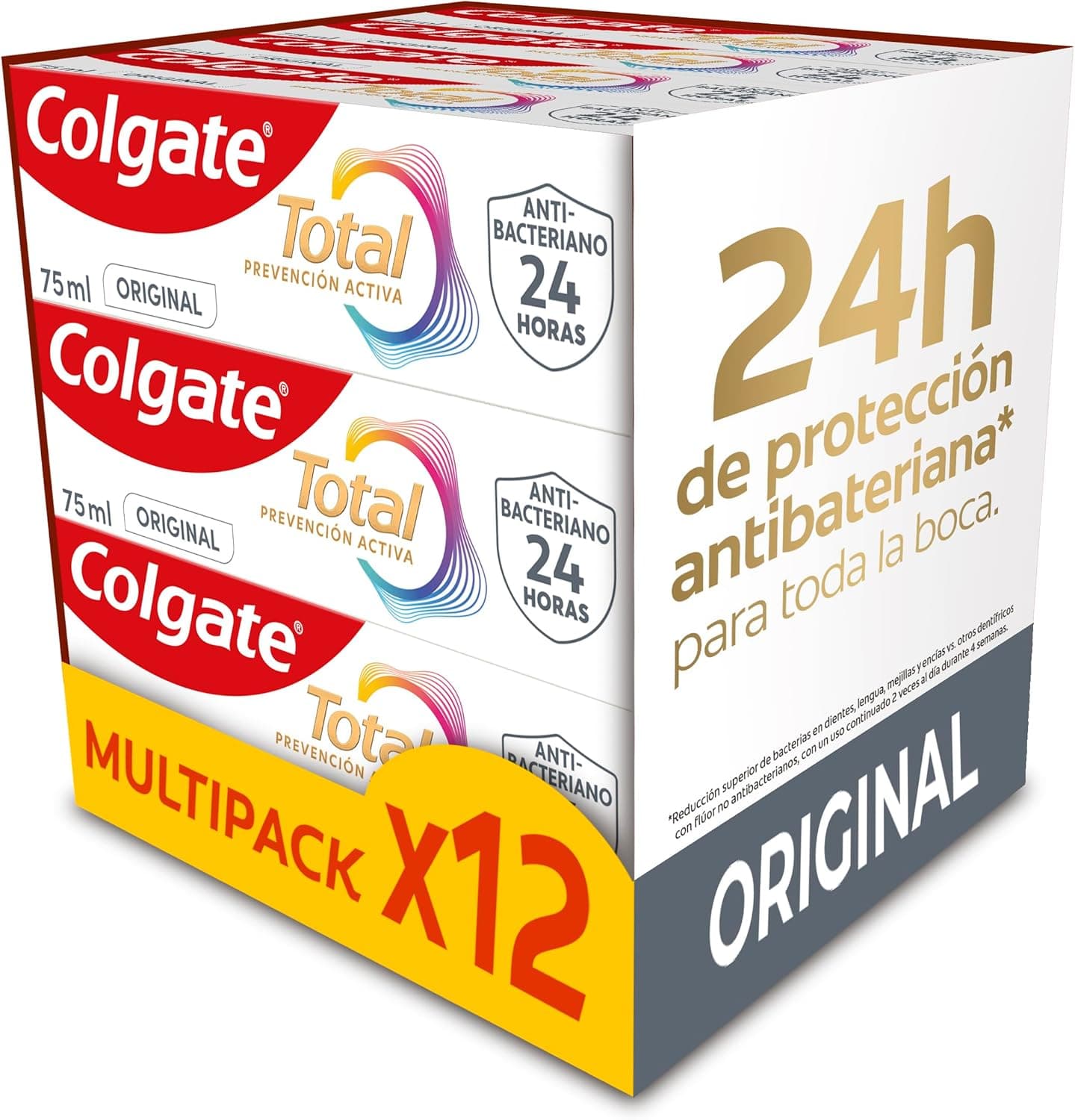 Colgate Total prevenção ativa original pasta de dentes pack de 12 x 75 ml | Combate as principais causas dos problemas de saúde bucodental | 24h de proteção antibacteriana, tecnologia patenteada