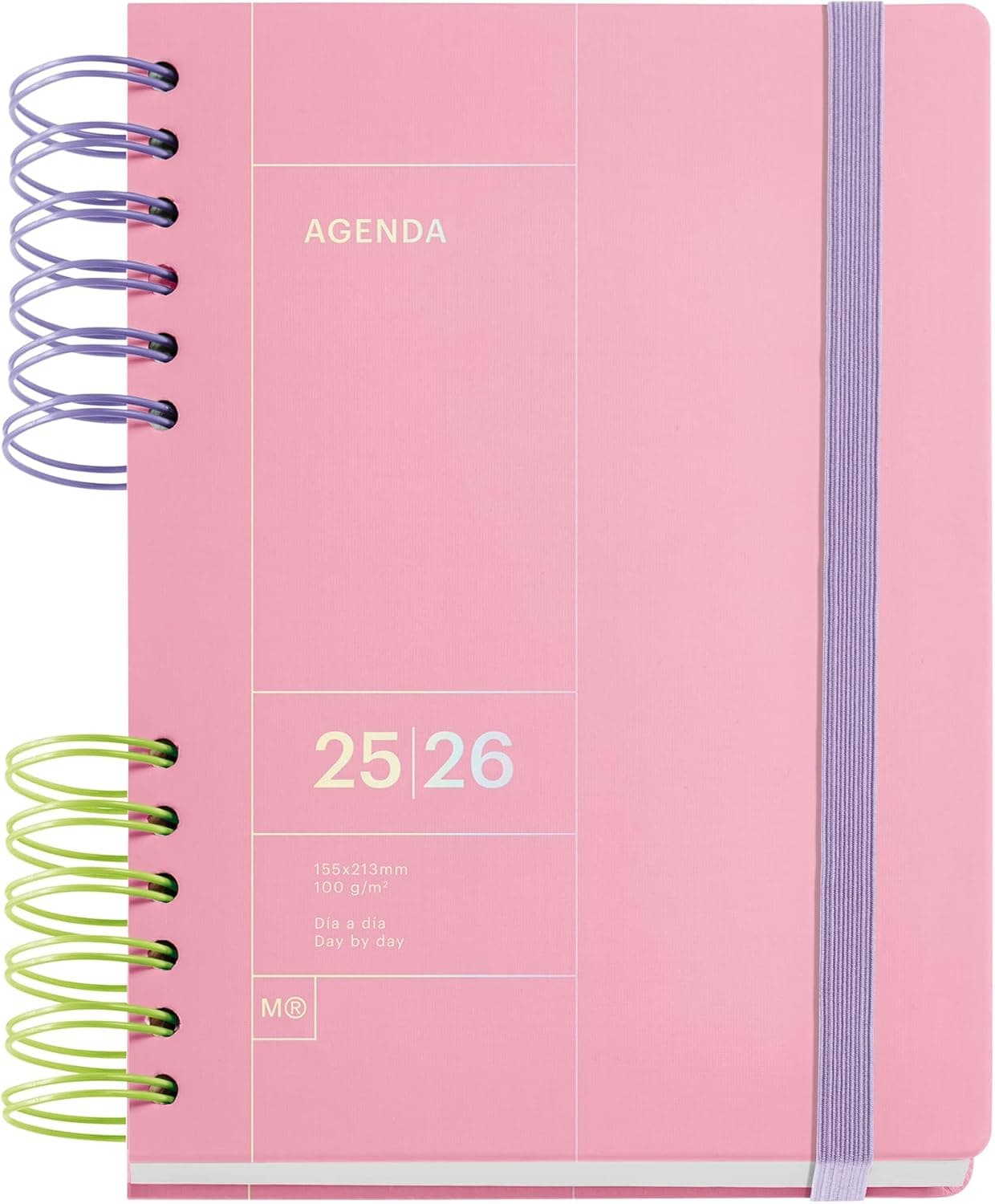 Miquelrius Day Page Plus 2025 2026 | Agenda escolar diária de setembro a agosto com capa rígida e fecho elástico, 164 x 218 mm