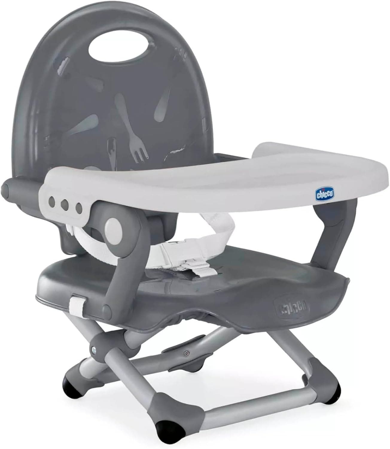 Chicco Pocket Snack Alçador de cadeira para crianças para comer, adequado de 6 meses até 3 anos (15 kg), cadeira de viagem portátil e ajustável para bebés, compacto e com bandeja, cinzento (cinza