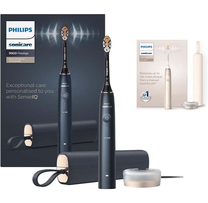 Philips Sonicare DiamondClean Prestige 9900: escova de dentes elétrica sónica com cabeça de escovagem Premium All-in-One A3 e estojo de carregamento azul noite (modelo HX9992/12)