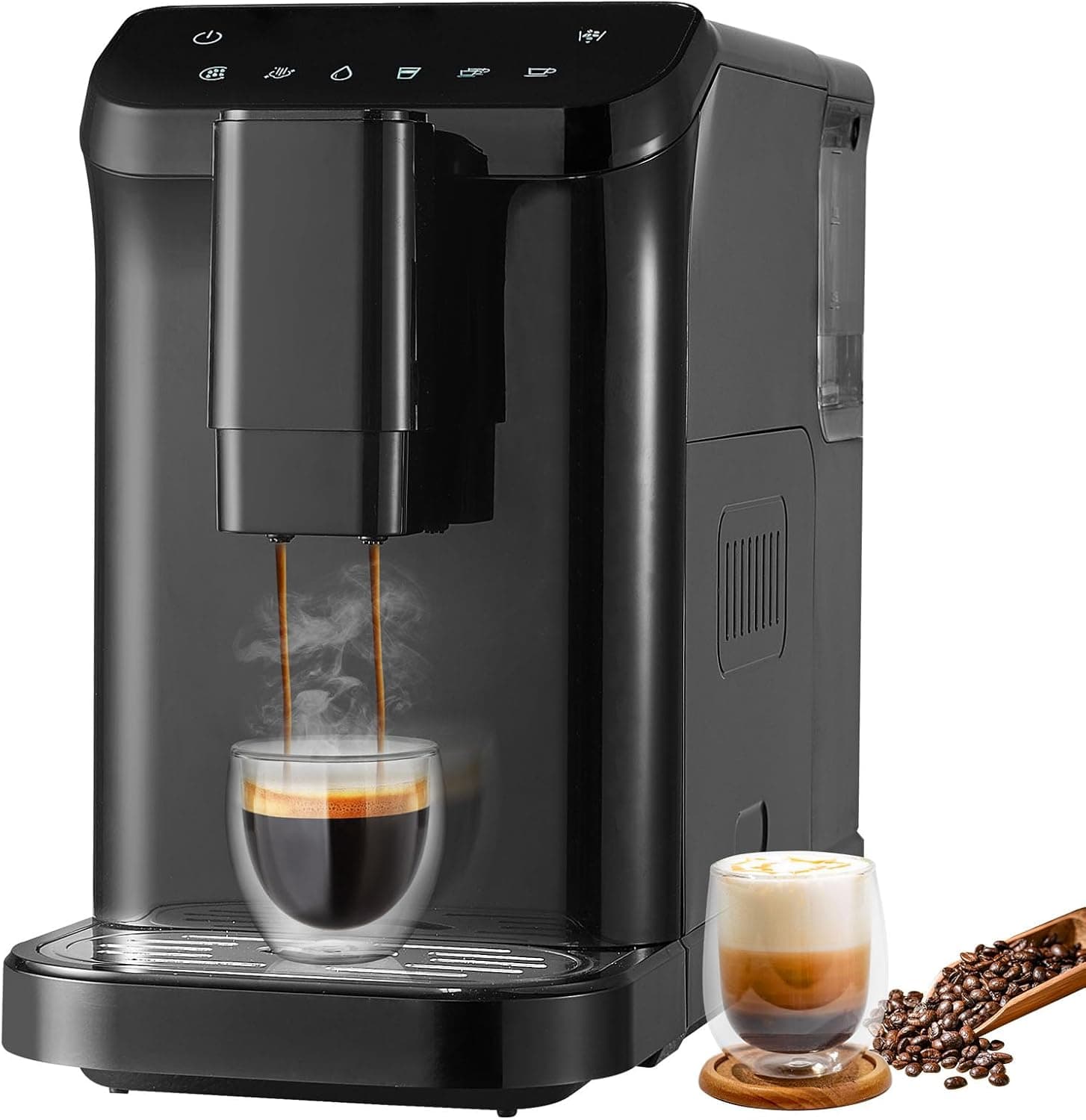 VEVOR Cafeteira expresso automática máquina café expresso profissional de 15 bares, com moinho integrado 15 modos de moagem com depósito de água de 1,5 l e funil de grão de 180 g para escritório