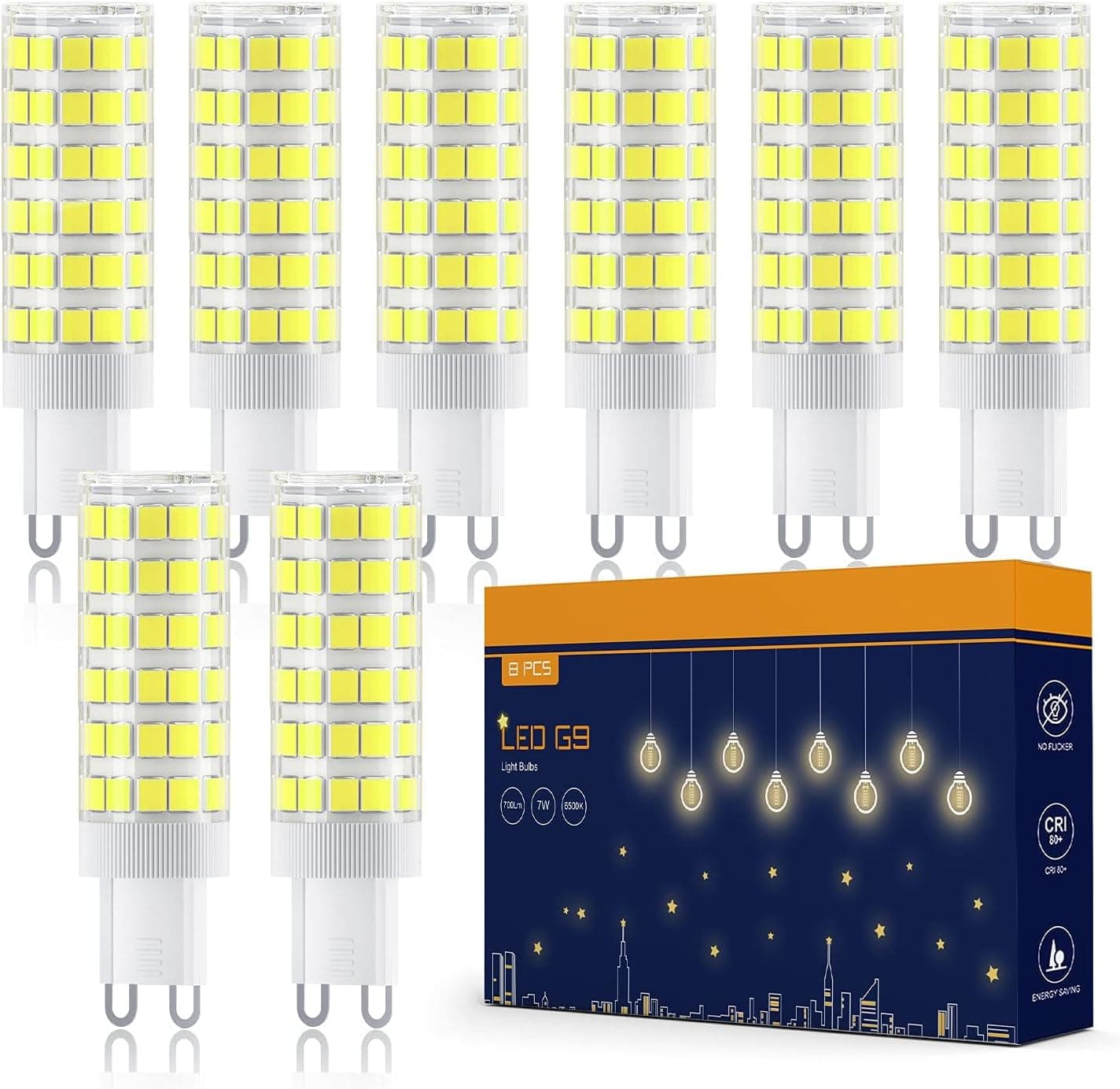 TASMOR Lâmpada LED G9 7W, G9 LED de luz fria, branco frio 6500K, 700 LM, equivalente a 70 W lâmpada halogénia, G9 para iluminação doméstica, ângulo de luz de 360 °, sem cintilação, não regulável