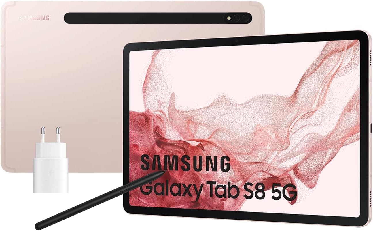 Samsung Galaxy Tab S8 com carregador, tablet de 11" (8 GB RAM, 128 GB de armazenamento, 5G, Android 12) rosa 