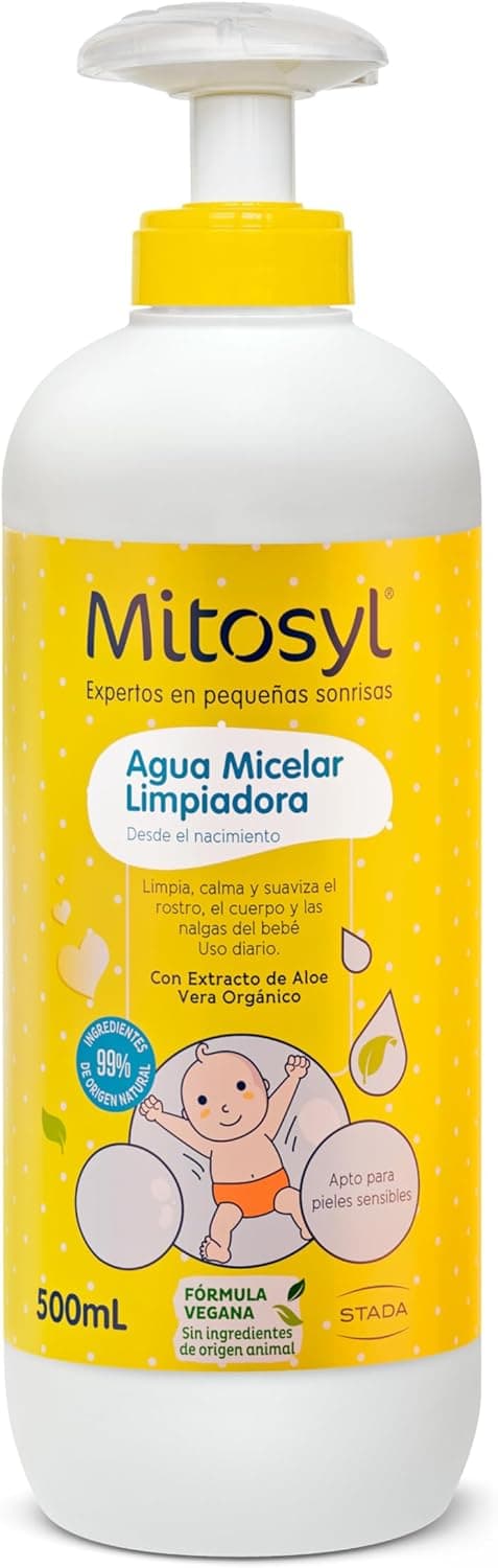 Mitosyl Água de limpeza sem enxaguamento, água micelar sem enxaguamento, limpa, calma e suaviza - uso diário, fórmula vegana com extrato de aloé vera, 500 ml