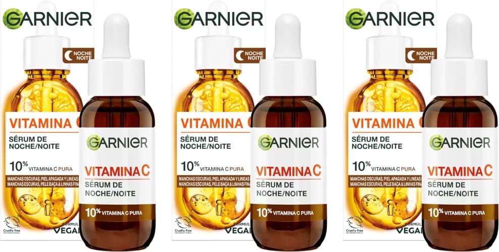 Garnier Sérum de noite antimanchas, com 10% de vitamina C pura. Resultados clinicamente testados em manchas escuras, pele apagada e linhas finas