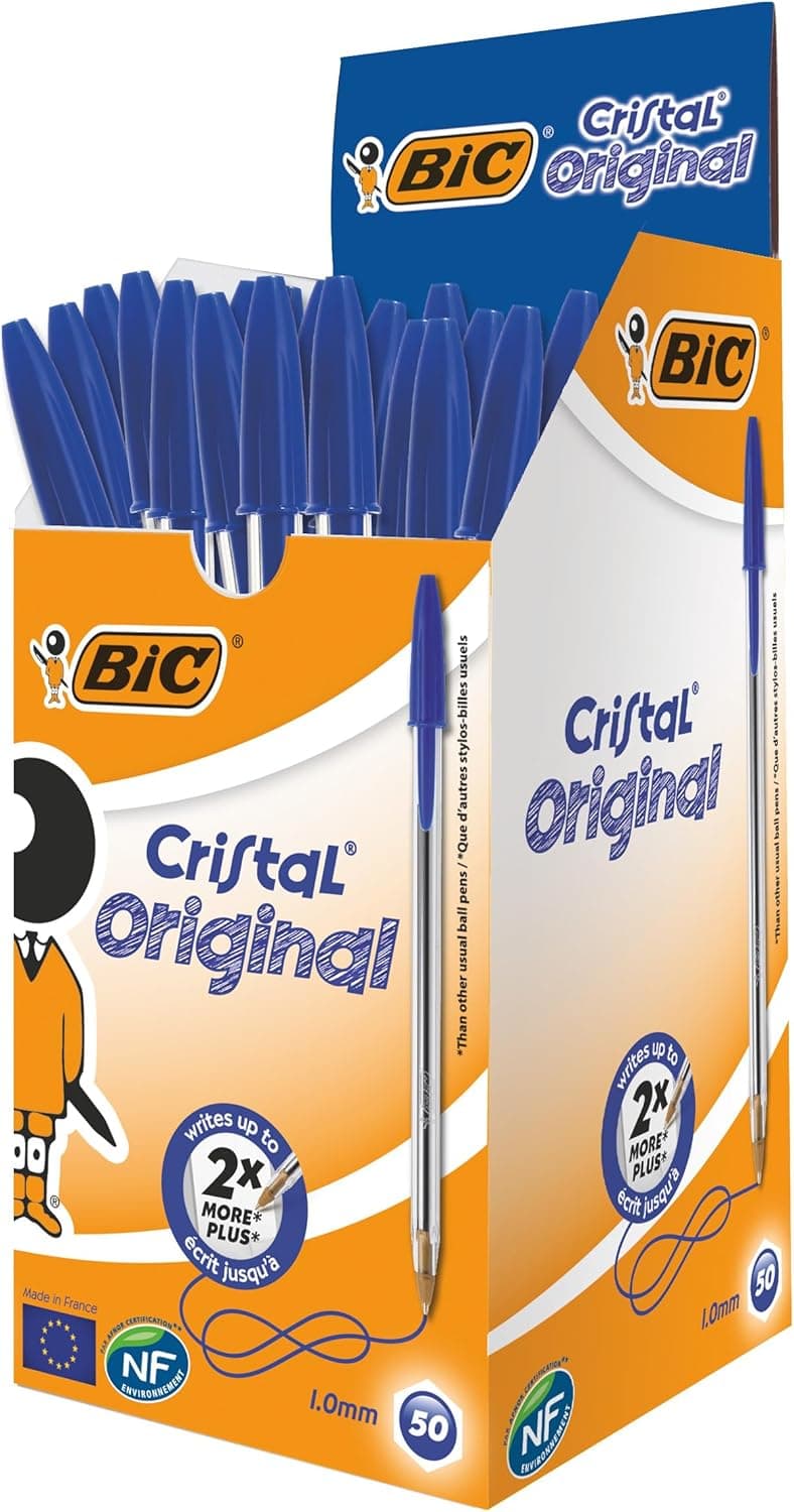 BIC Cristal | Caixa com 50 esferográficas de tinta azul