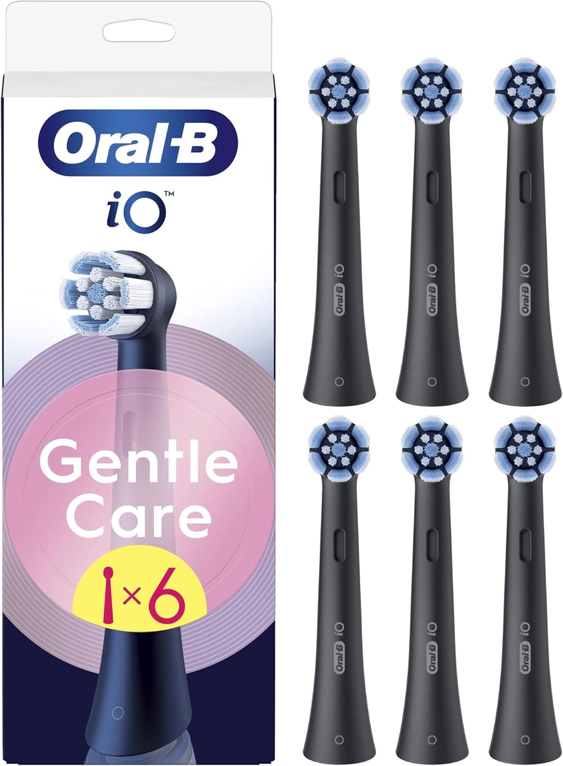 Oral-B Série iO Gentle Care cabeças de substituição originais, conjunto de 6 peças de reposição pretas para escovas de dentes elétricas oral - B iO, escovado suave, adequado para gengivas sensíveis