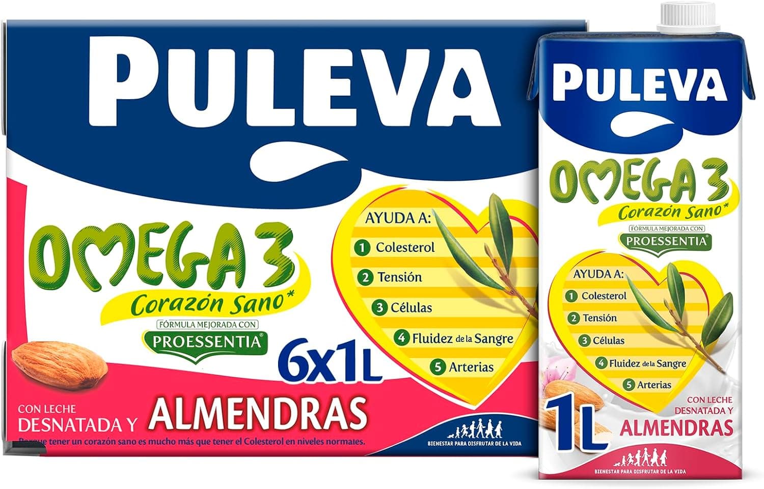 Puleva Omega 3 Proessentia® Leite magro com amêndoas e Omega 3, 1L x 6