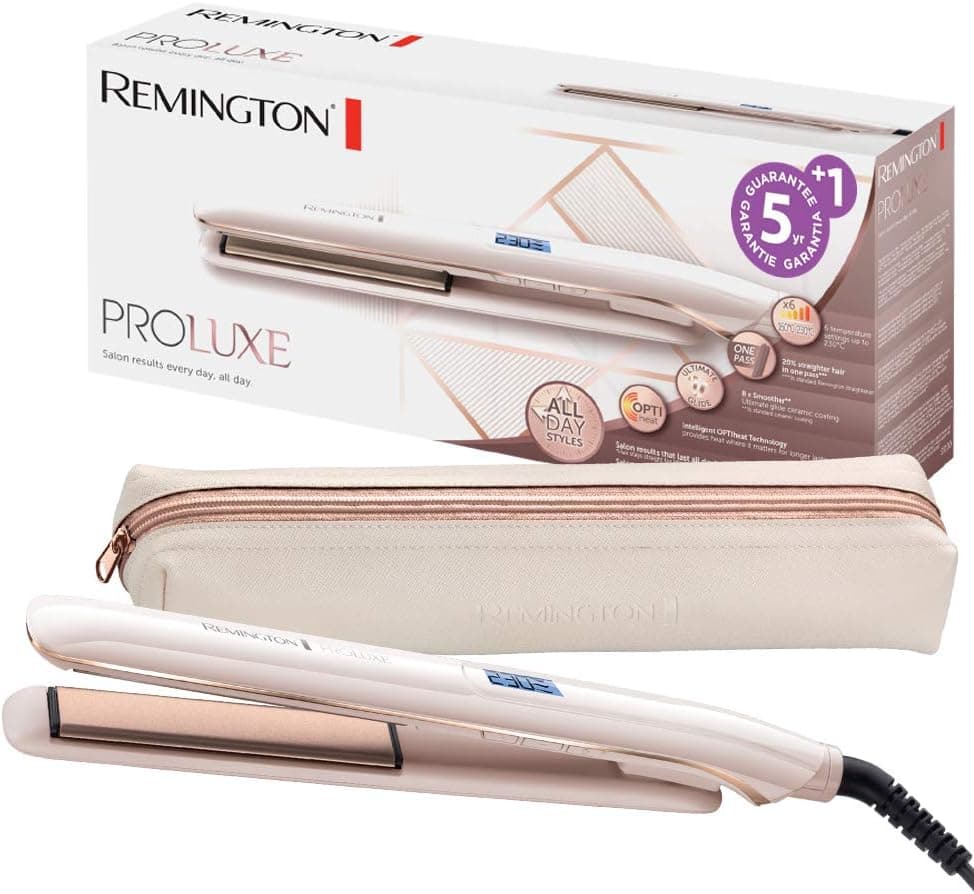 Prancha Remington 150°C-230°C, Aquecimento Rápido, Tecnologia PROluxe OPTIheat, Revestimento Cerâmico, Alisa ou Encaracola numa Só Passagem, Desligar Automático, Display LCD S9100