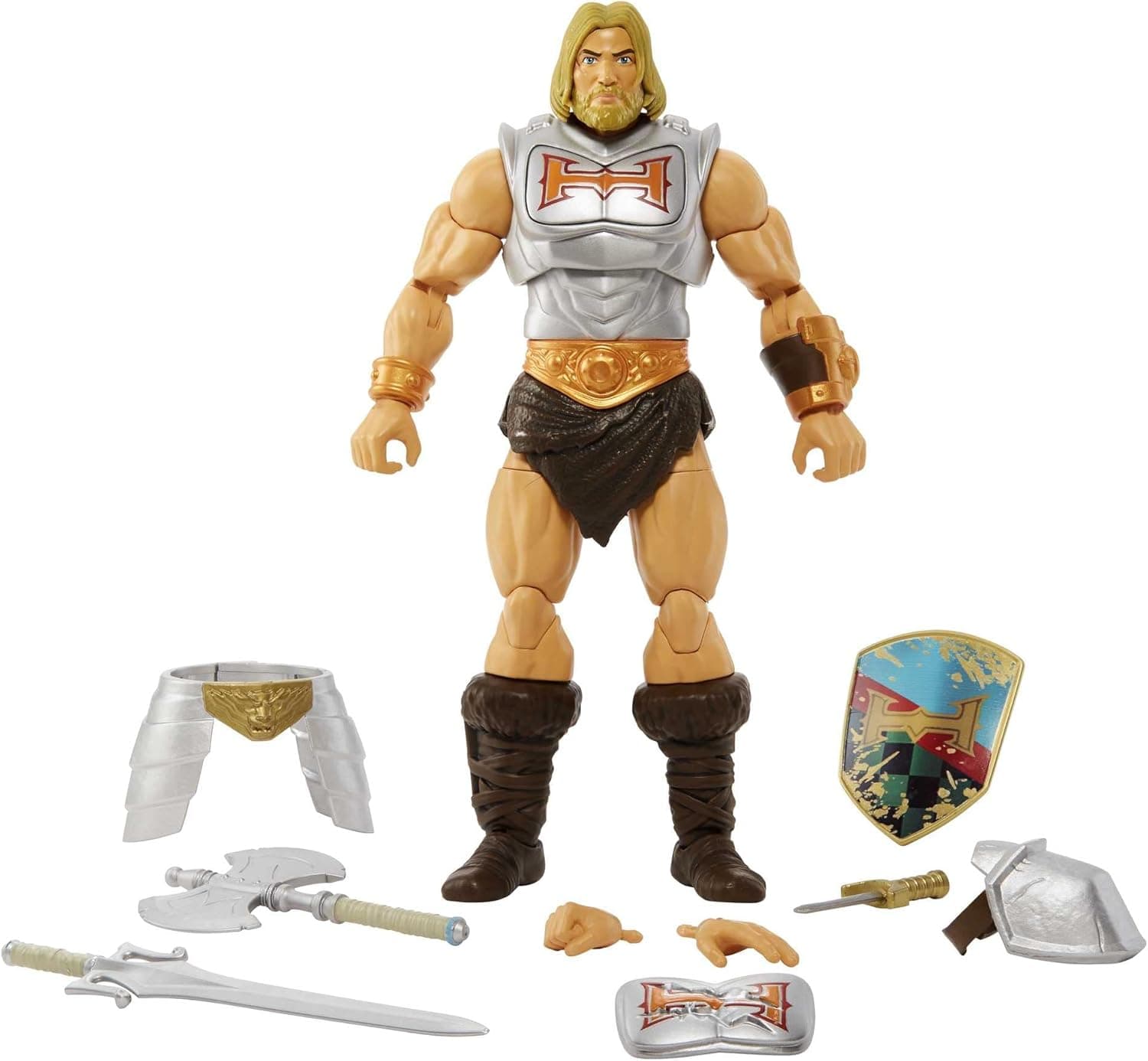 Masters of the Universe Eternia He-Man com armadura de batalha figura de ação articulada com acessórios, brinquedo + 4 anos (Mattel HDR45)