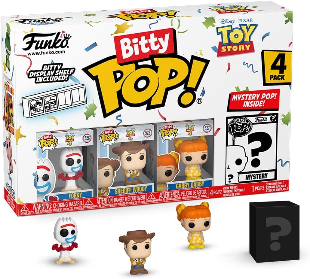 Funko Bitty Pop! Toy Story - Forky 4 PK - Forky, Woody, Gabby Gabby e uma minifigura misteriosa surpresa - 0,9 polegadas (2,2 cm) - brinquedos colecionáveis- Repita empilhável incluída - ideia de