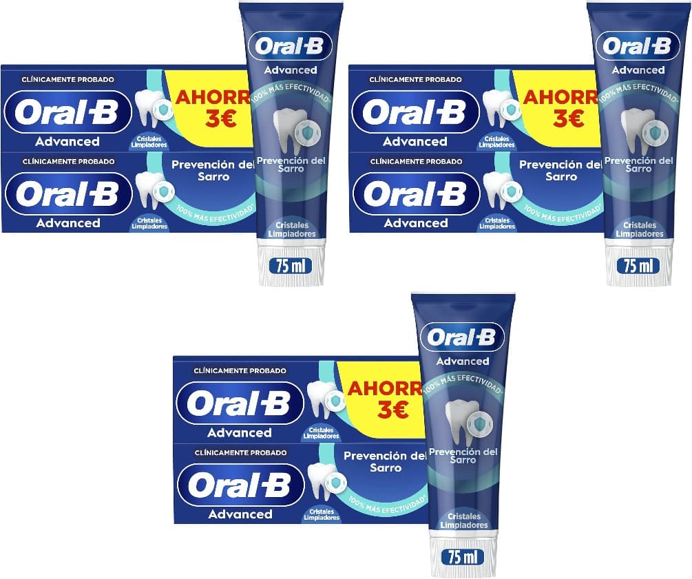 Oral-B Advanced Tartar Prevention | Pasta de dentes antitártaro com flúor e cristais de limpeza profunda aroma hortelã, 2 x 75 ml