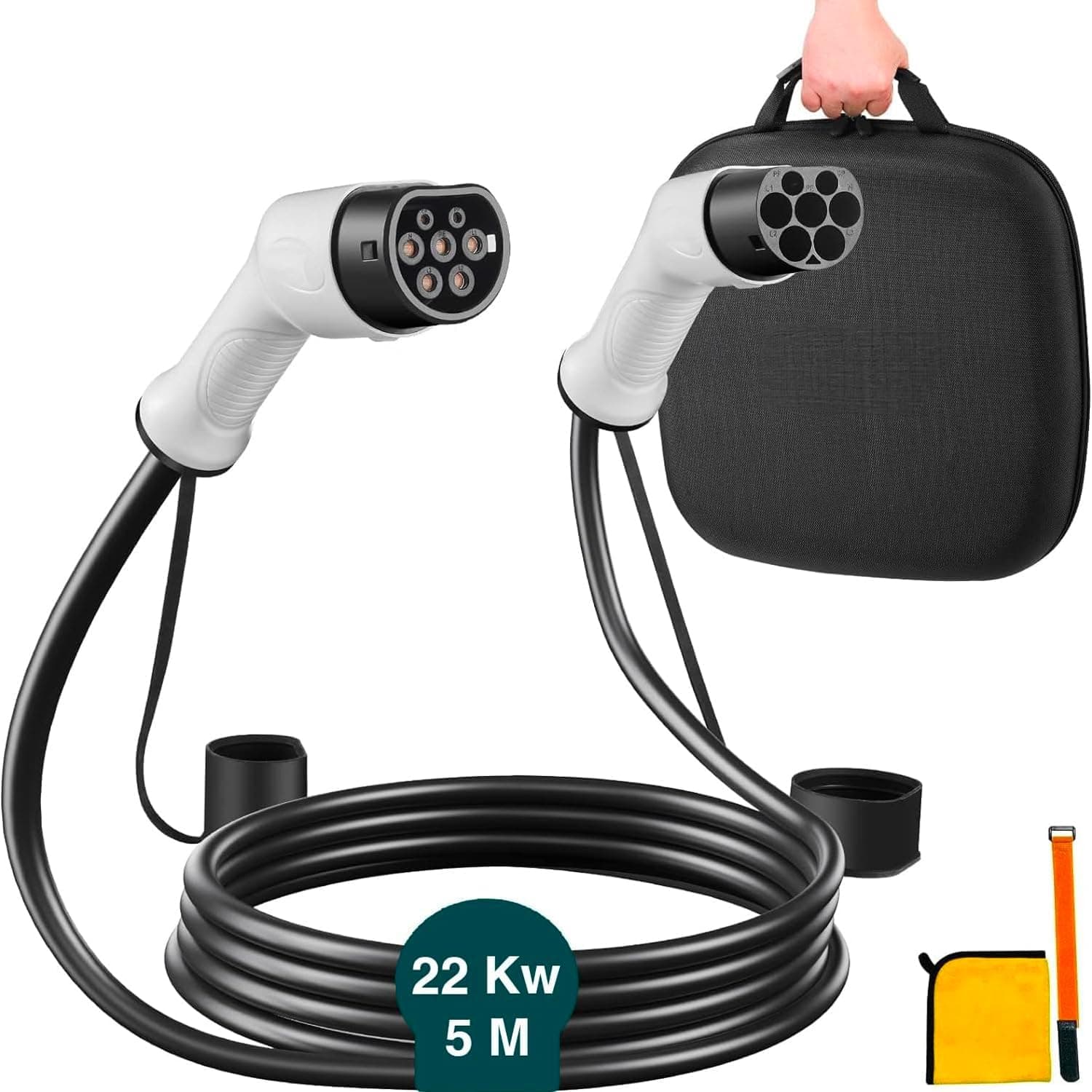Avilia Cabo de carregamento para veículos elétricos, trifásico, 32 A, carregamento rápido 22 kW, 5 metros para veículos elétricos, inclui capa protetora