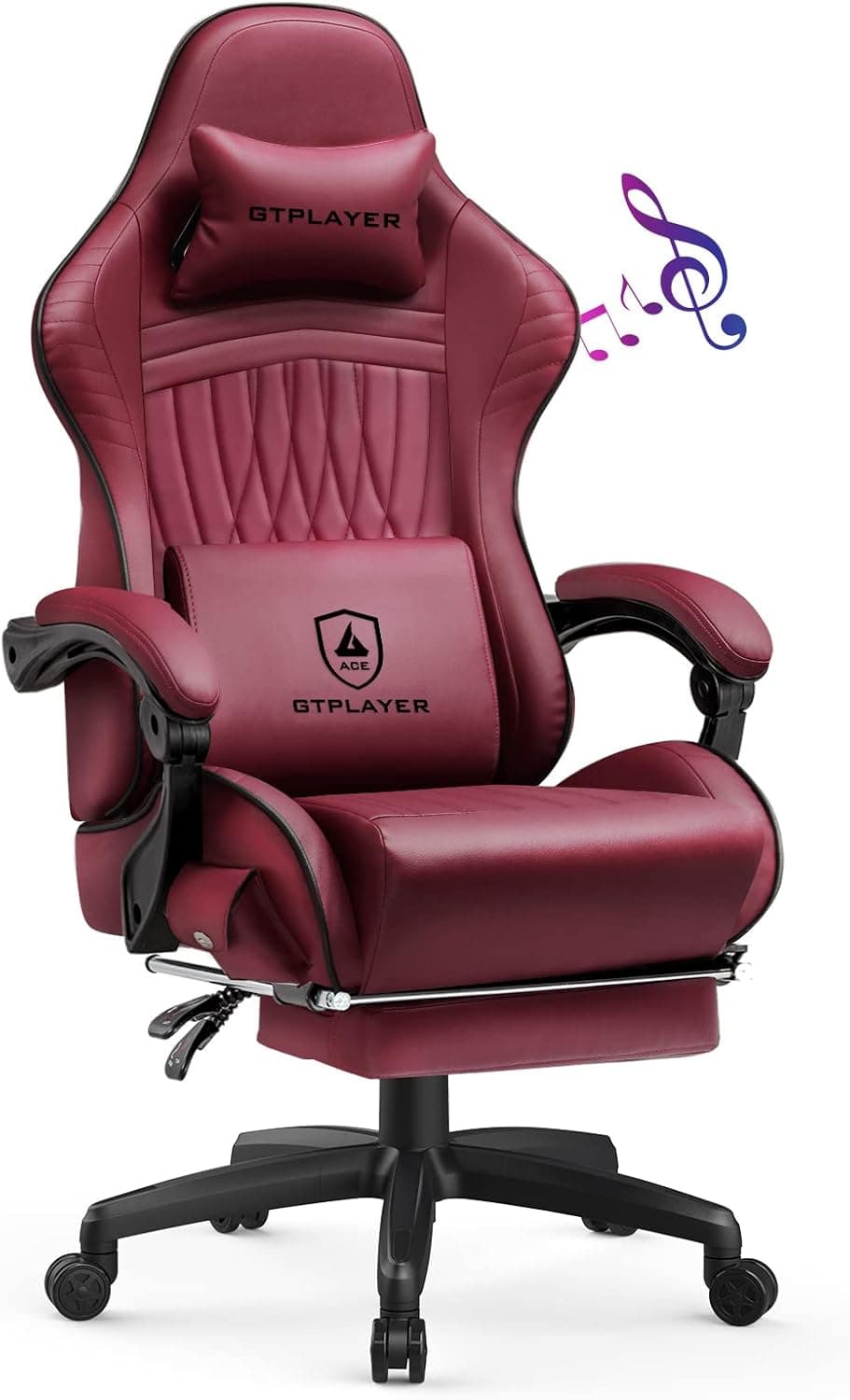 GTPLAYER Cadeira ergonómica para videojogos, cadeira de secretária com apoio para os pés, altifalante, música, até 150 kg, cor vermelha