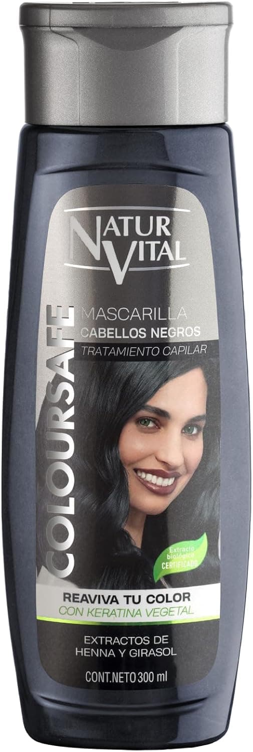 NaturVital - Máscara de cabelo ColourSafe, sem para-brisas nem silicone, cor para cabelos pretos, com queratina vegetal, fornece brilho e protege a cor, 300 ml