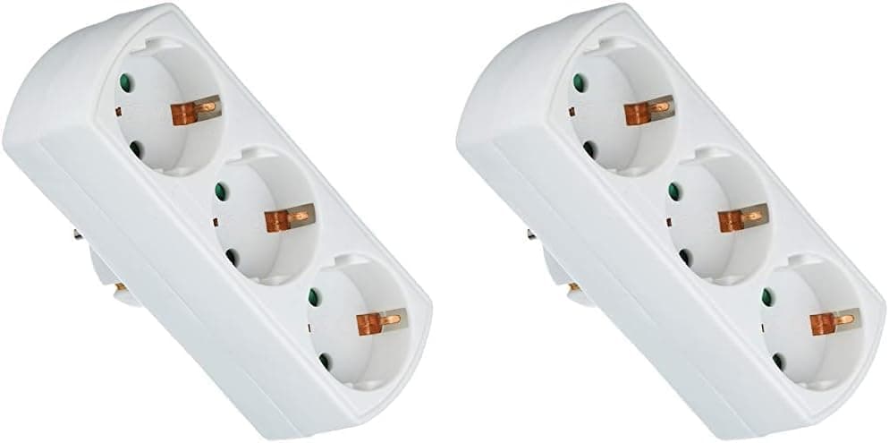 ElectroDH 36048 Adaptador de 3 tomadas SCHUKO, branco (embalagem de 2)