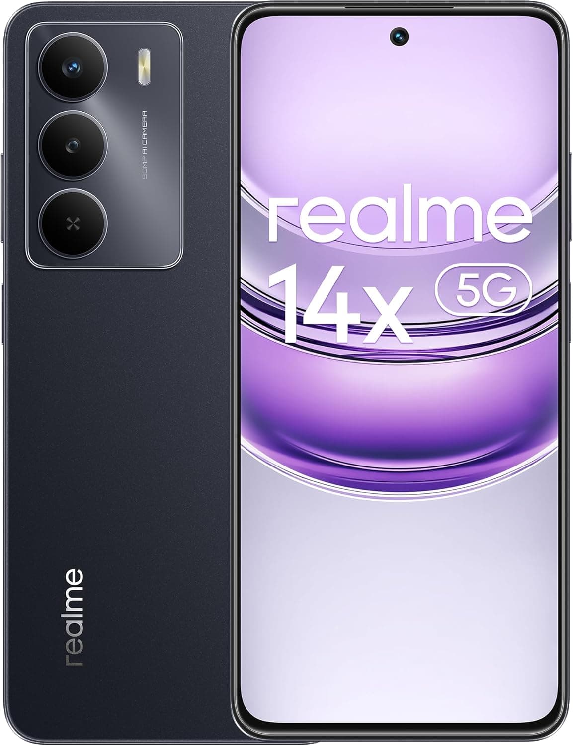 realme MediaTek Dimensity 6300, 14 x 5G Smartphone 6+128 GB, resistência a impactos de nível militar IP64,50 MP AI camera, Air Gestures 2.0, NFC, bateria 5000 mAh, preta