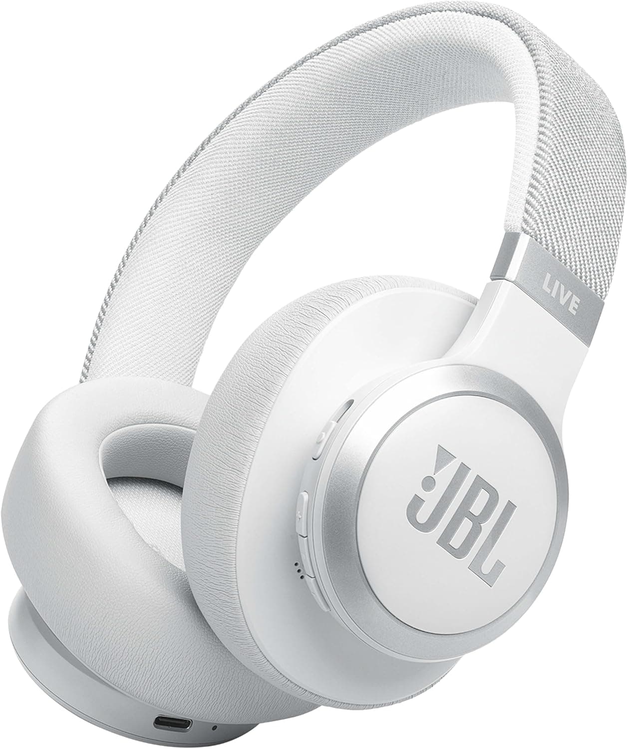JBL Auriculares sem fios circumaurais Live 770 NC, com tecnologia Bluetooth e cancelamento de ruído adaptativo, até 65 horas de reprodução, branco