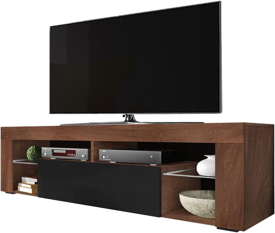 Selsey BIANKO - Mobiliário moderno para televisão/móvel para sala de estar, 140 cm (sem LED, nogueira/preto brilhante)