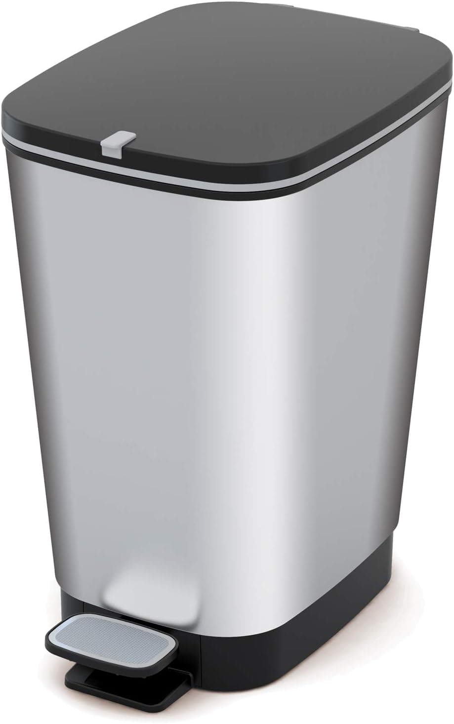 Curver - Caixote do Lixo Chic Bin com Pedal Antiderrapante 25L, 40,5 x 26,5 x 45 cm, Acabamento em Cor de Aço, Tampa e Aro para Saco