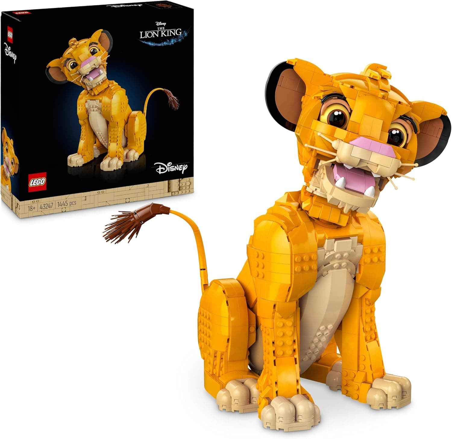 LEGO | Disney o rei leão: Simba jovem casaco para adultos, presente para mulheres e homens, figura de animal colecionável, atividade criativa, decoração para a casa e escritório 43247