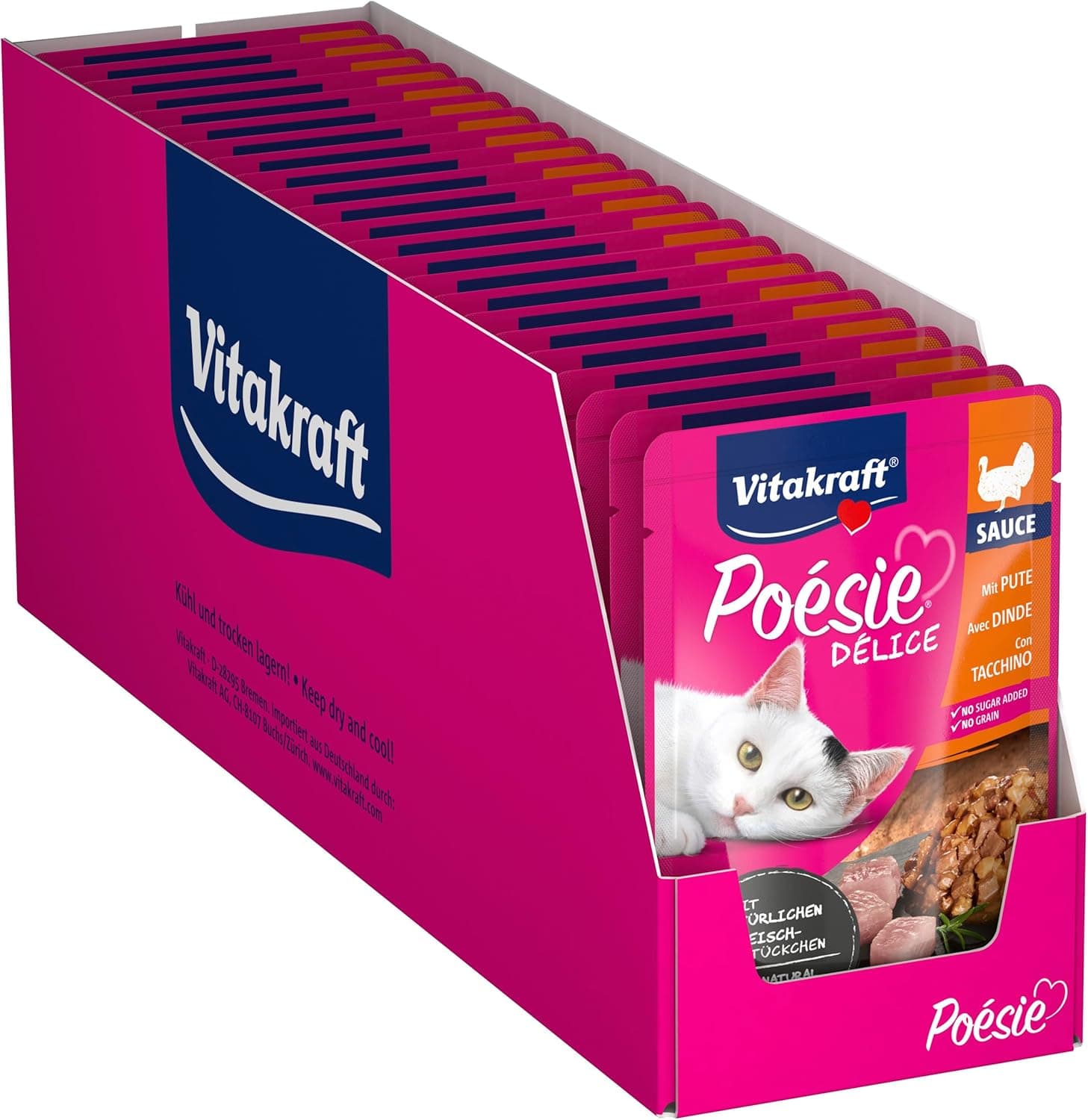 Vitakraft Poésie Délice | Comida húmida para gato com peru em molho sem açúcar nem cereais 23x85 g