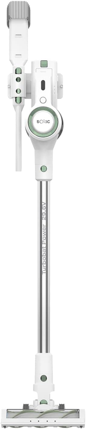 Solac AS2505 Turbobat Power - Aspirador vassoura sem cabo, com bateria de lítio de 29,6 V; velocidades Eco e Turbo; 55 min de autonomia; depósito de fácil vaziamento; multi-filtragem
