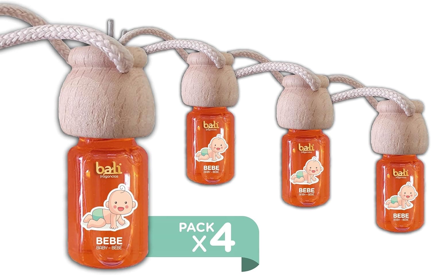 Bali fragancias Pacote de 4 ambientadores de carro BEBÉ 6 ml 0% álcool, absorve o mau odor do seu veículo
