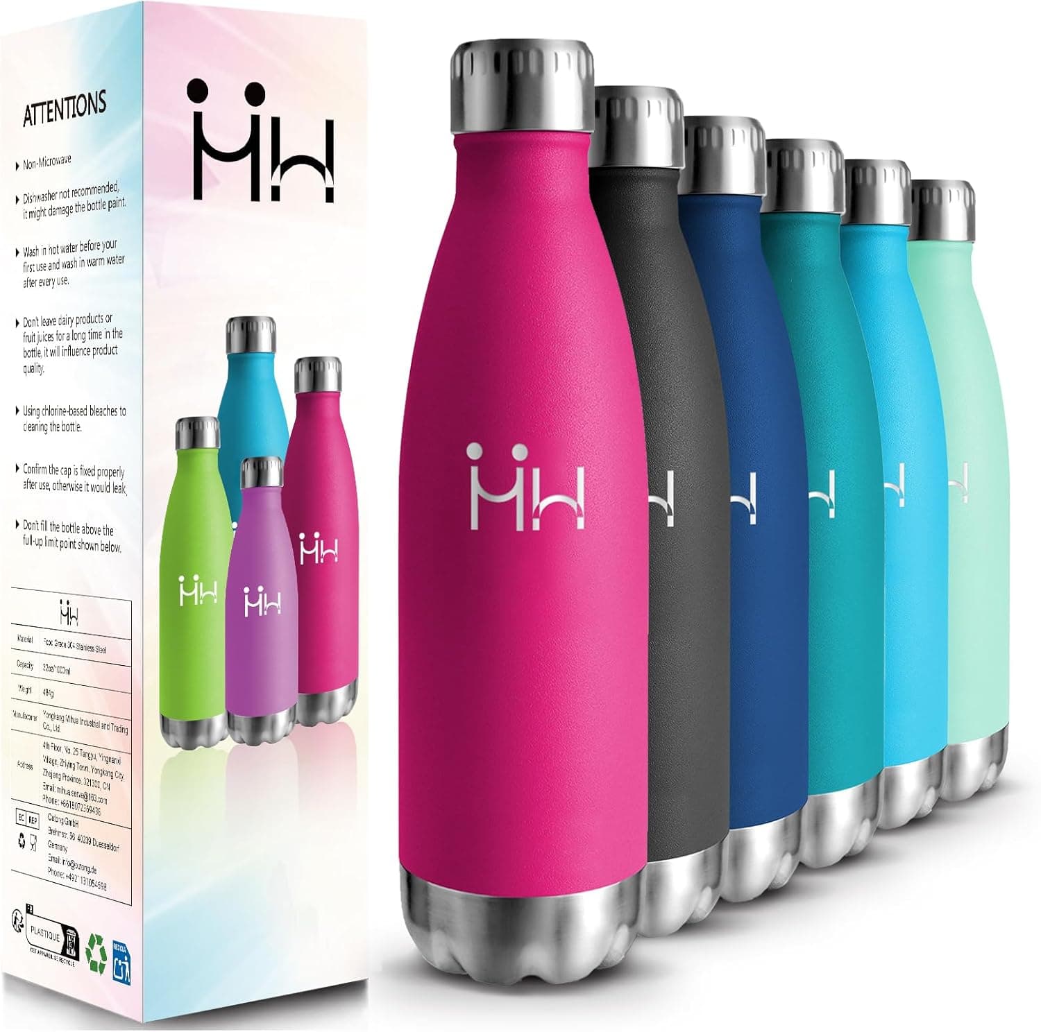 HoneyHolly Garrafa térmica, 500 ml, garrafa de água em aço inoxidável, garrafa térmica com parede dupla isolamento, de fugas, cantil térmico para crianças, desporto, ginásio, conserva 12 horas quente