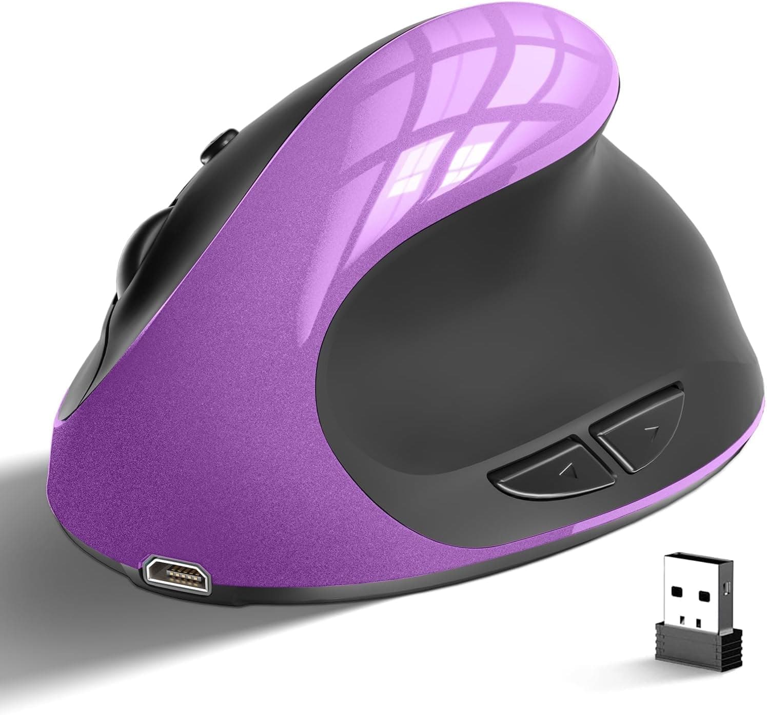 cvavot Rato Ergonómico Recarregável Sem Fios para Destros, Compacto, com 6 Botões e DPI Ajustável (800/1200/1600), Compatível com Portátil, Desktop, PC e MacBook (Roxo)