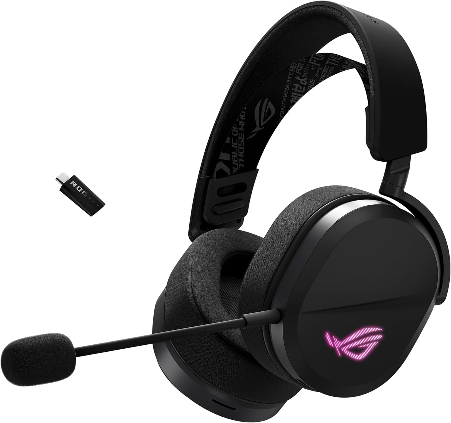ASUS ROG Pelta Auriculares Gaming sem fios, BT, ROG SpeedNova 2,4 GHz, USB-C, 309 g, transdutores ROG de 50 mm, microfone Boom 10 mm, bateria 60h, compatível com PC, Switch, PS5 - preto