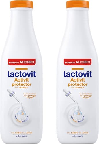 Lactovit - Gel de duche protetor Activit, cuida do microbioma, hidrata, neutro e protege, pele forte e jovem, textura cremosa, com proteção de cálcio e lactobacillus F, para peles sensíveis, 750 ml x 2