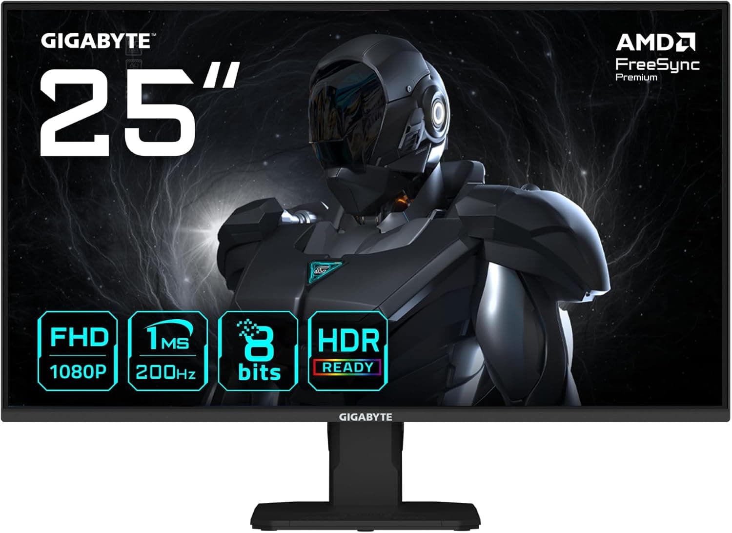 Gigabyte GS25F2 Monitor Gaming FHD de 25", 1920 x 1080, 200Hz, 1 ms, 300 CD/m², Display HDR 10, HDMI 2.0, DisplayPort 1.4