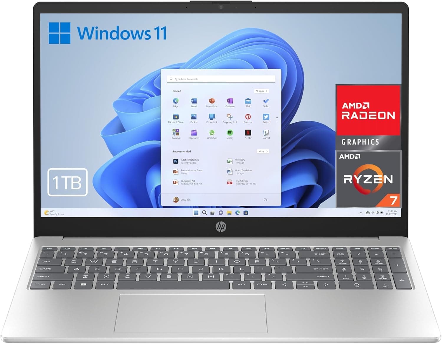 HP 15-fc0102ns Computador portátil Full HD de 15,6" (AMD Ryzen 7 7730U, 16 GB RAM, 1TB SSD, AMD Radeon Graphics, Windows 11) prateado - teclado QWERTY espanhol