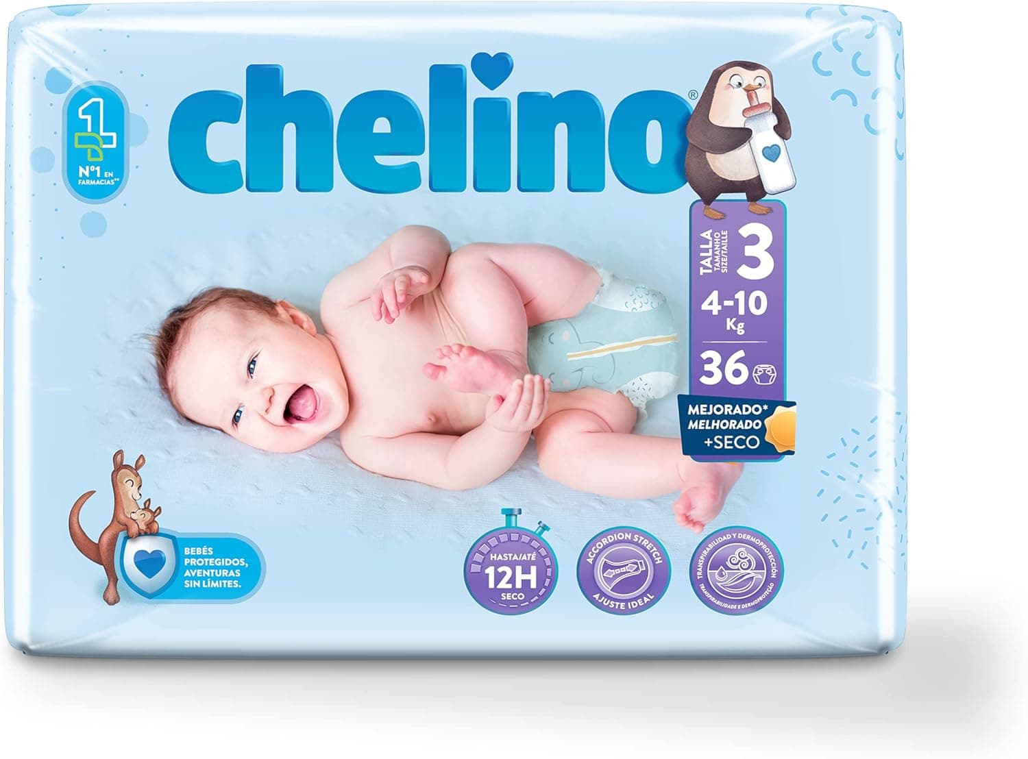 Chelino Fralda infantil tamanho 3 (4-10 kg), 36 unidades
