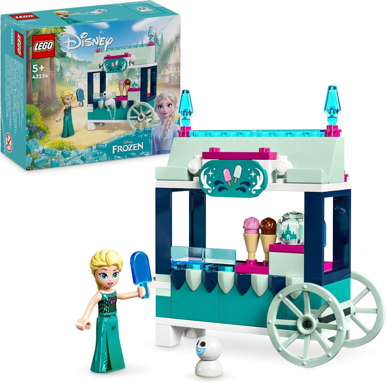 LEGO | Disney Frozen Delícias geladas de Elsa, carrinho de gelado para brincar, mini boneca de Elsa e figura de nevadito, presente de princesa para meninas e meninos de 5 anos ou mais 43234