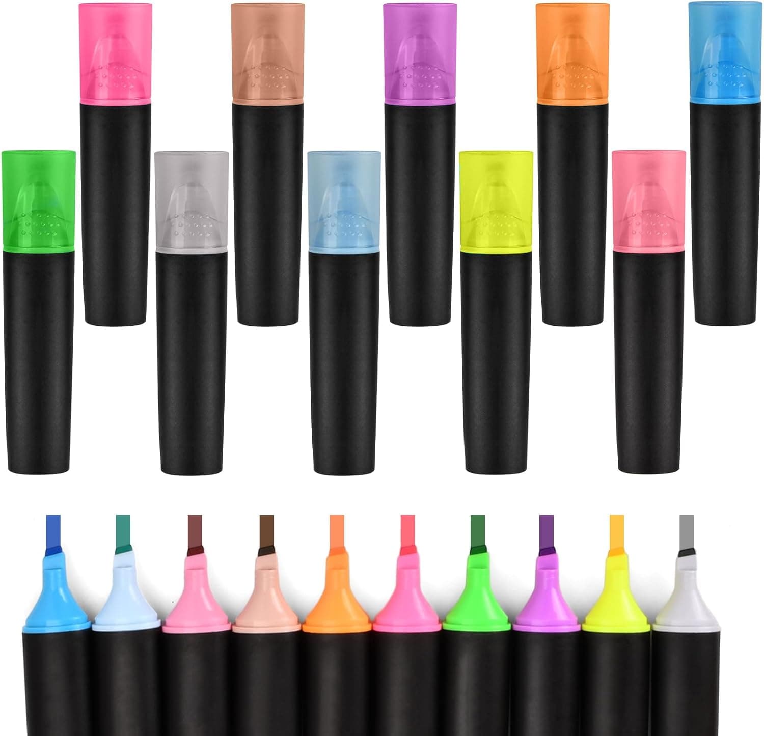 Dokeno Conjunto de 10 marcadores fluorescentes, marcador fluorescente estojo com 10 cores, marcadores destacadores, ponta chanfrada de 5 mm salientes, ideal para pontos