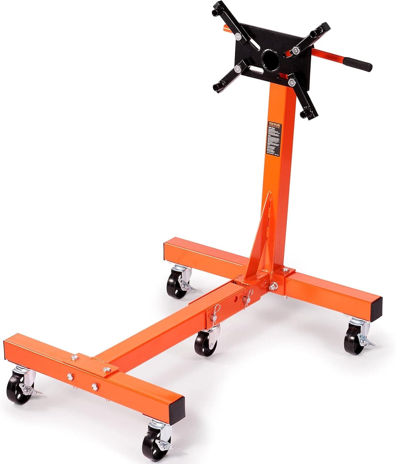 VEVOR Elevador de motor de oficina 680 kg cavalete de motor de aço dobrável roda de bloqueio móvel suporte de motor rotativo 360° 6 pontos de âncora ajustáveis em inclinação para motor desmontadocora ajustáveis em inclinação para motor desmontado