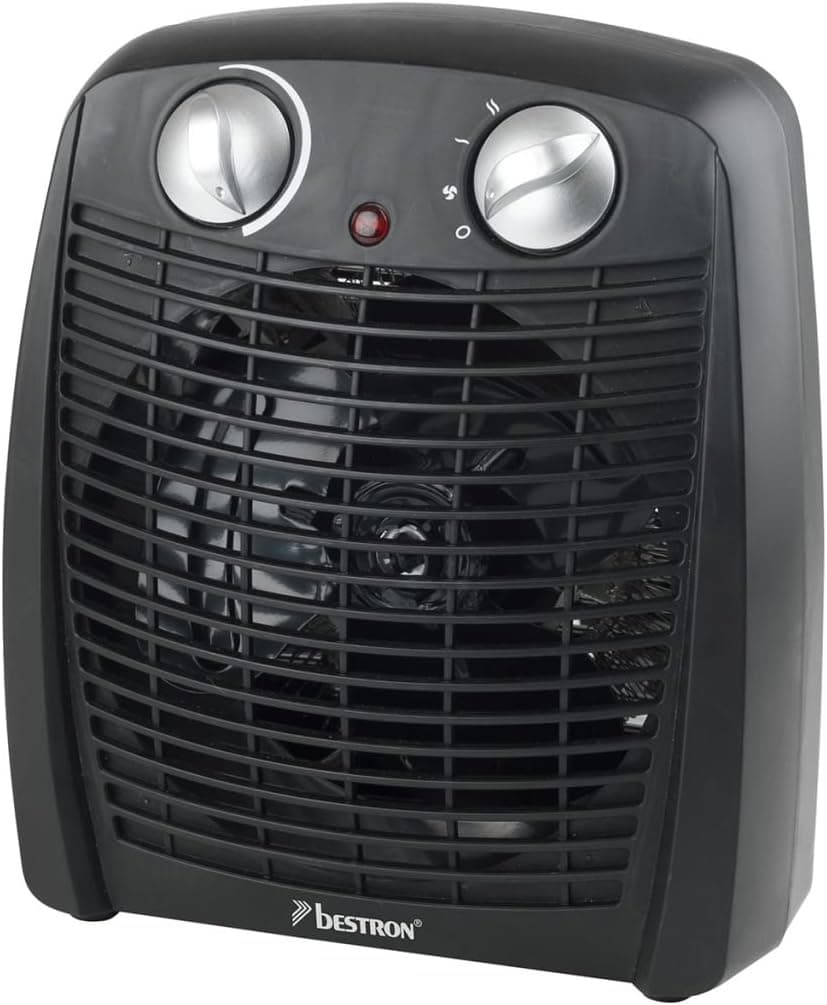 Bestron Aquecedor, ventilador com 2 níveis de potência, incl. Proteção anti-reviravolta e contra sobreaquecimento, para salas de até 20 m², 2000 watts, cor: preto