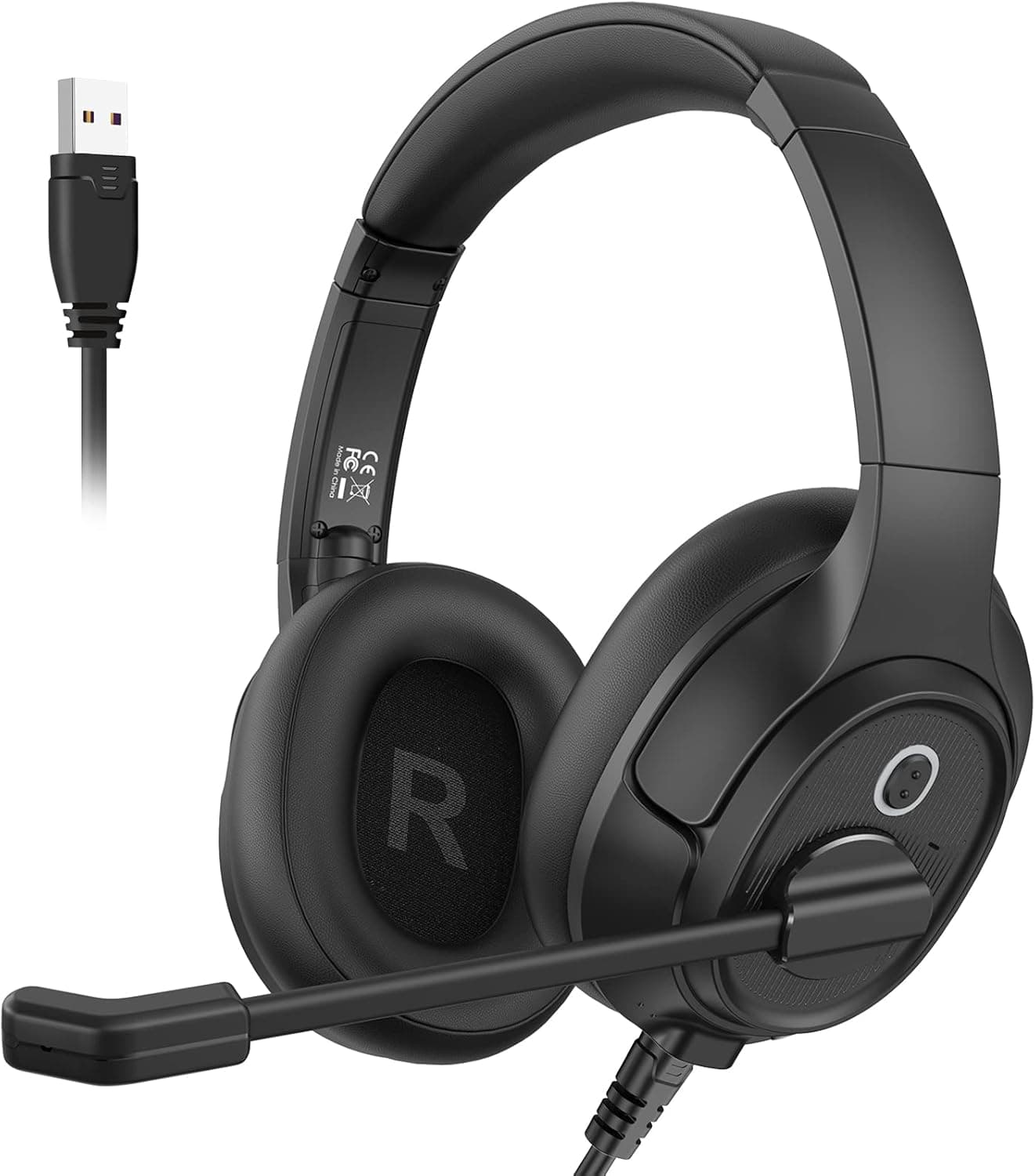 EKSA Auriculares USB com microfone, capacetes com microfone cancelamento de ruído, controlo de áudio, auriculares com cabo e microfone para computador portátil/centro de chamadas / escritório/zoom 