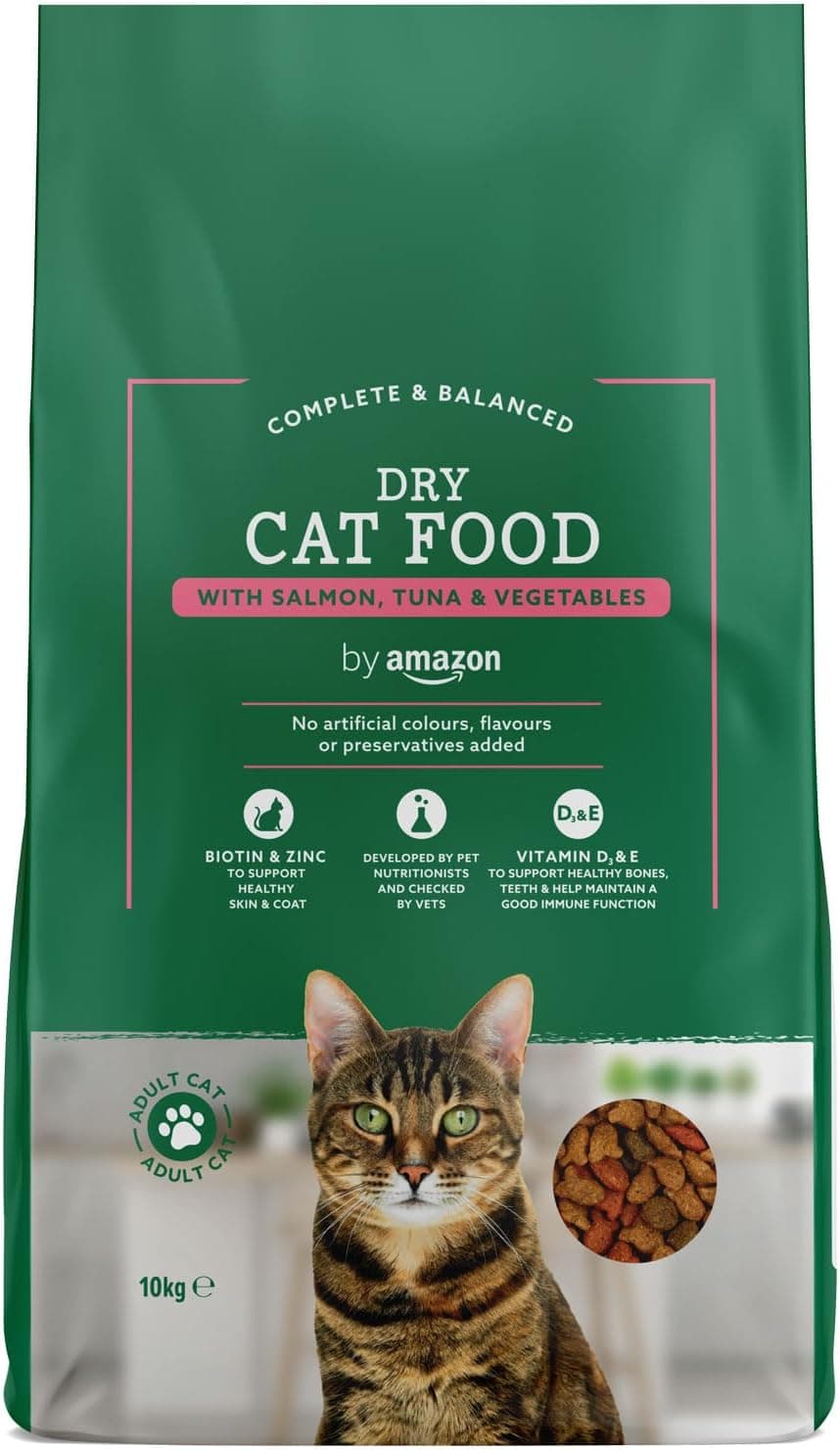 by Amazon - Alimento seco completo para gatos adultos com salmão, atum e legumes, 1 embalagem de 10 kg