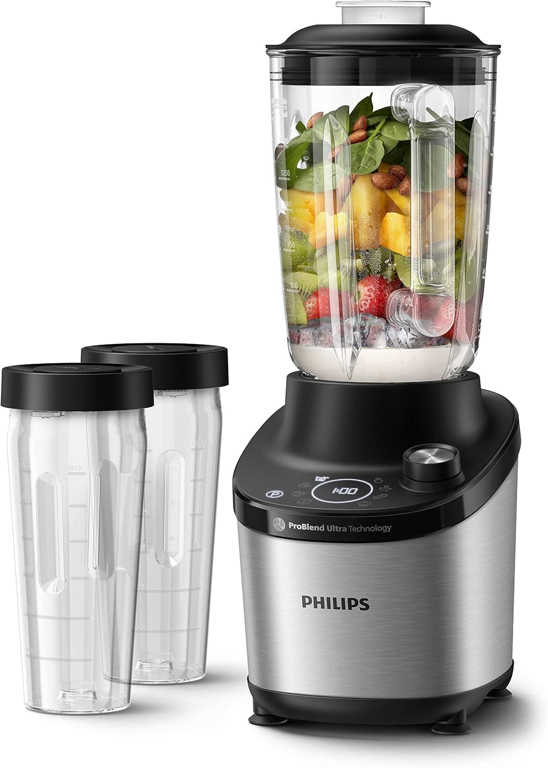 Philips Liquidificadora de alta velocidade da série 7000 watts, 2 litros, tecnologia ProBlend Ultra, programas de seleção rápida, receitas HomeID, função de limpeza rápida, 2 copos (HR3760/10)