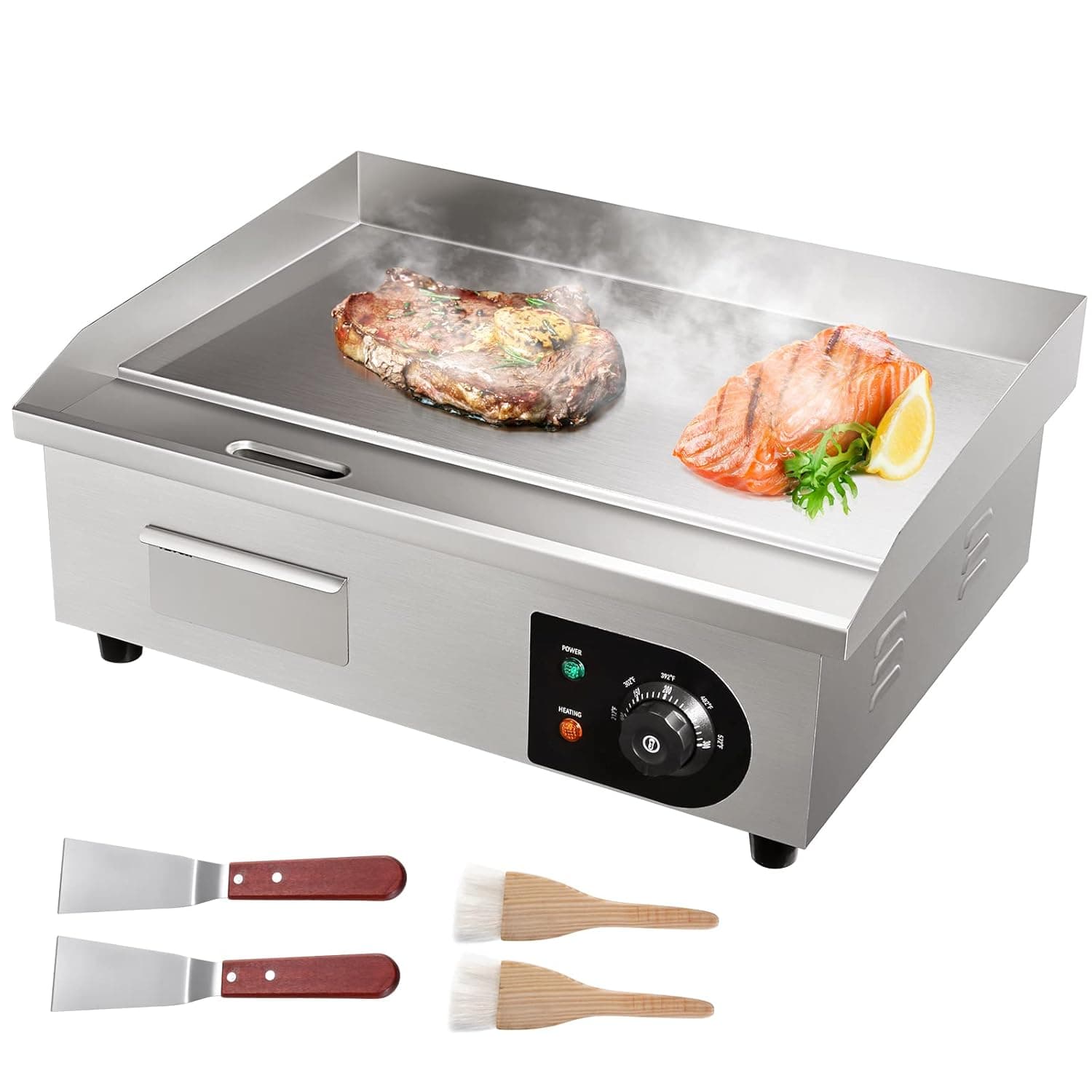VEVOR Ferro elétrico 54 x 30 cm 3 kW placa de Snacker elétrica comercial placa de cozimento de ferro anti-aderente temperatura ajustável 50 - 300 °C limpeza fácil para churrasco restaurante Snack-Bar