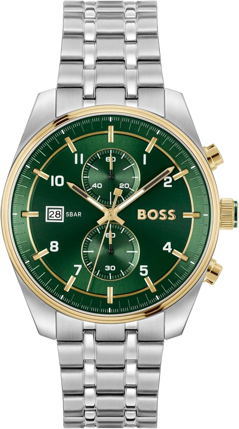 BOSS Relógio cronógrafo de quartzo para homem coleção SKYTRAVELLER com correia em couro ou aço inoxidável