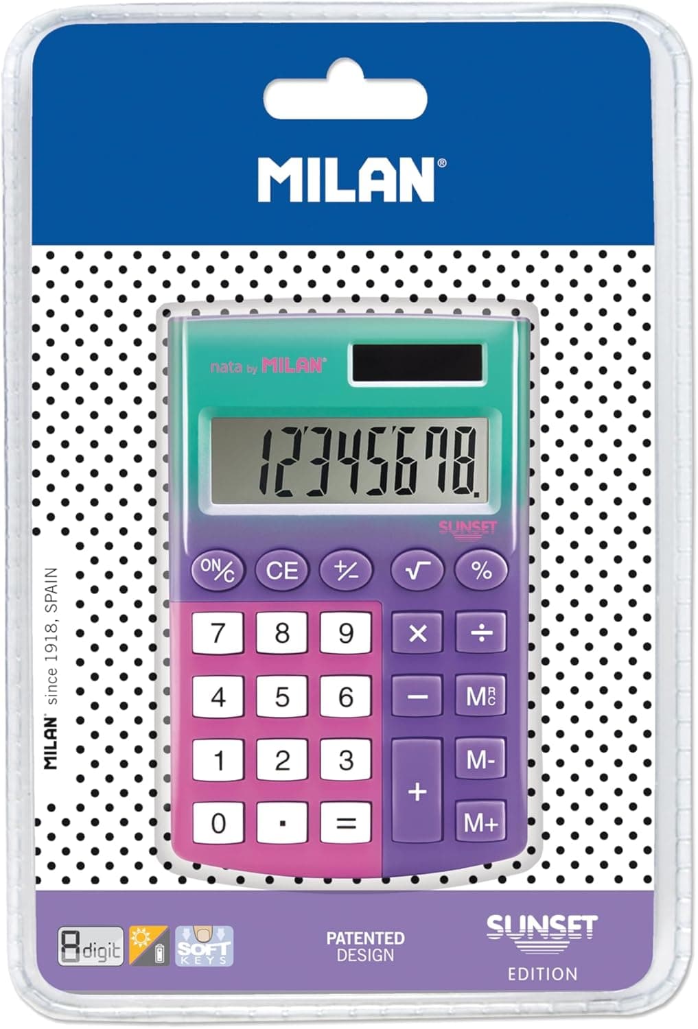 MILAN Sunset | Calculadora de bolso 8 dígitos cor lilás e rosa